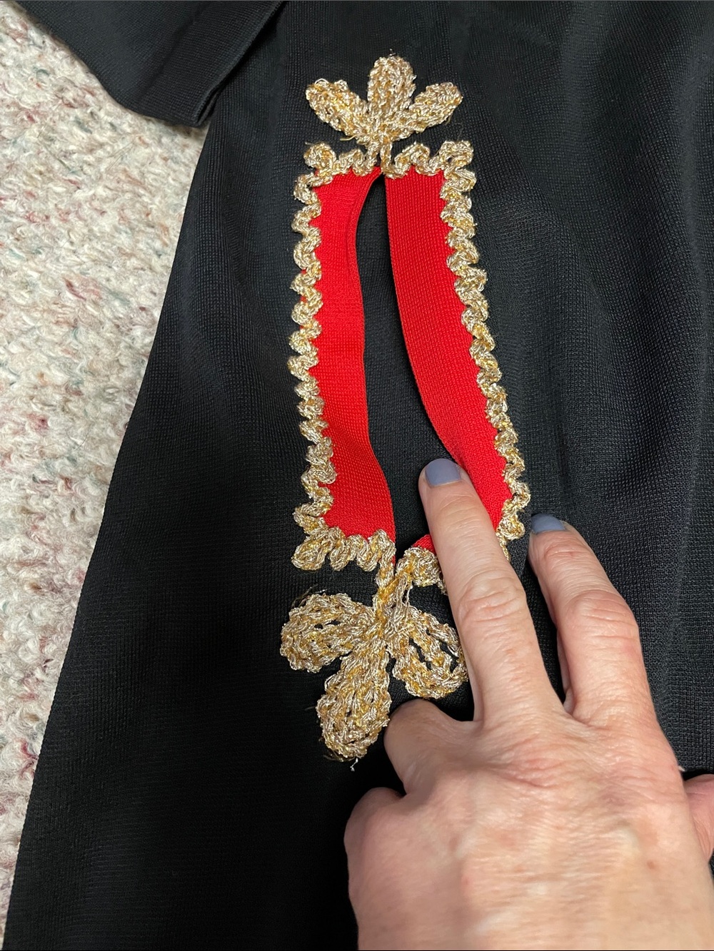 Vintage 60s/70s Black/Red/gold ribbon Maxi gown Dress - Women's Long Sleeve - Picture 3 of 10
